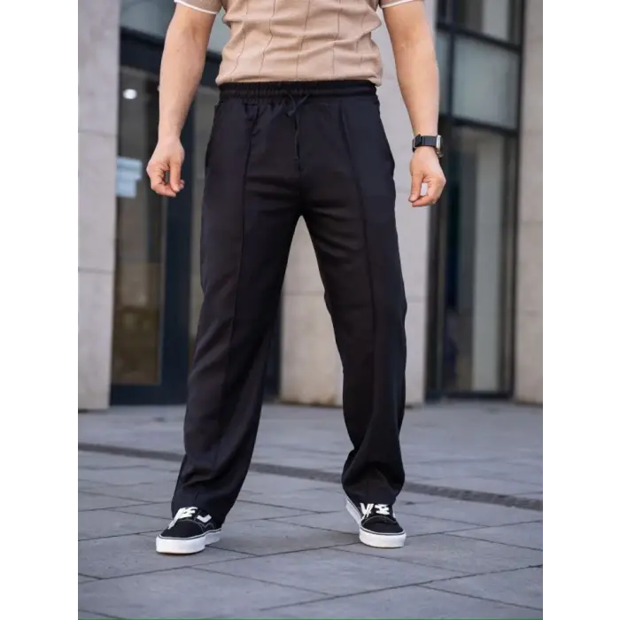 Erkek Keten Cepli Çıma Dikişli Jogger Buggy Pantalon Rahat Kalıp - Siyah
