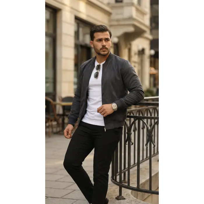 Erkek önden Fermuarlı Içi Astarlı Süet Ceket