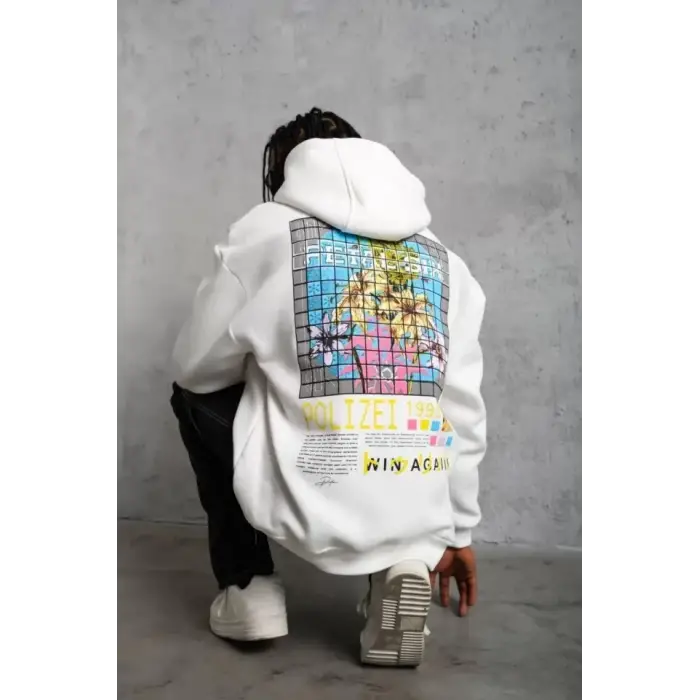 Erkek Patel Six Baskılı Kapüşonlu Sweat - Beyaz