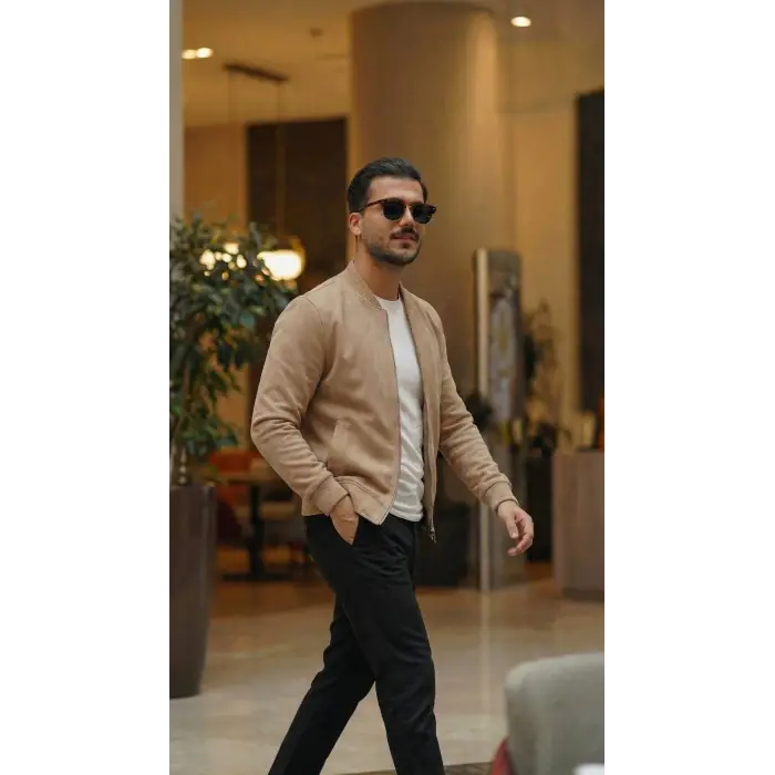 Erkek Scuba Süet Kumaş Bomber Hırka