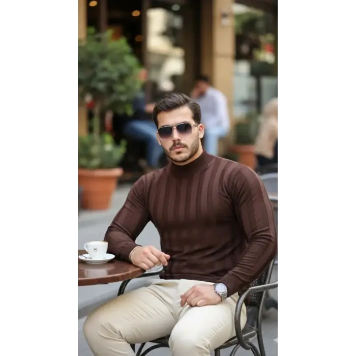 Erkek Yarım Balıkçı Yaka Kabartma Desenli Triko