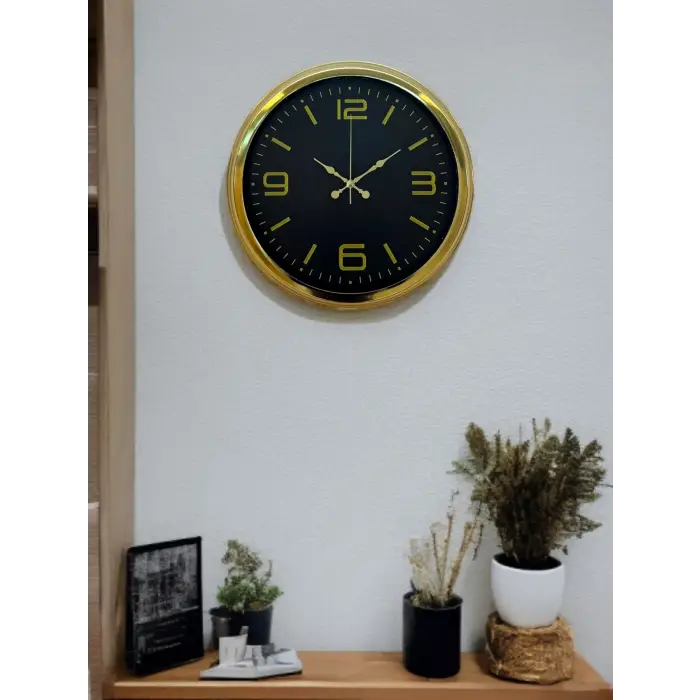 Gold Modern Rakamlı 40 Cm Metal Duvar Saati