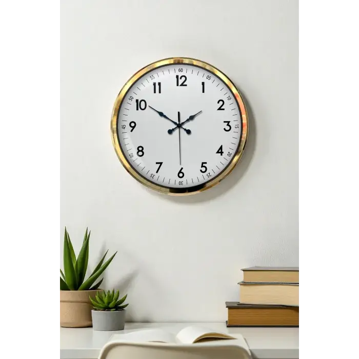 Gold & White Luxury Classic 52 Cm Metal Duvar Saati