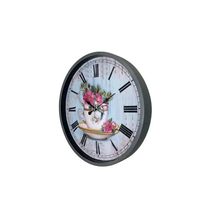 Gri Flower Cup 36 Cm Duvar Saati