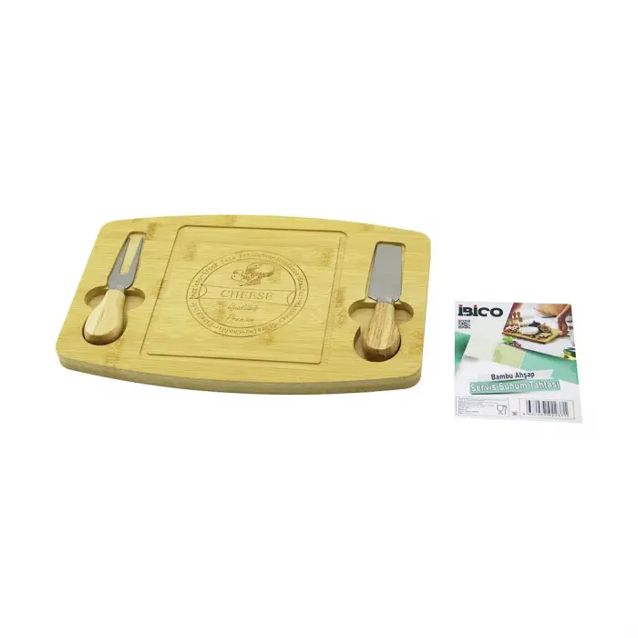 İbico İ22-237 (d.gen & Bombeli Kenar) (2-bıçak=sağ-sol) (ahşap Bambu) Kahvaltı Peynir Sunum Pano (bıçak=ahşap Saplı)( 19x28.7x1.4cm )*24