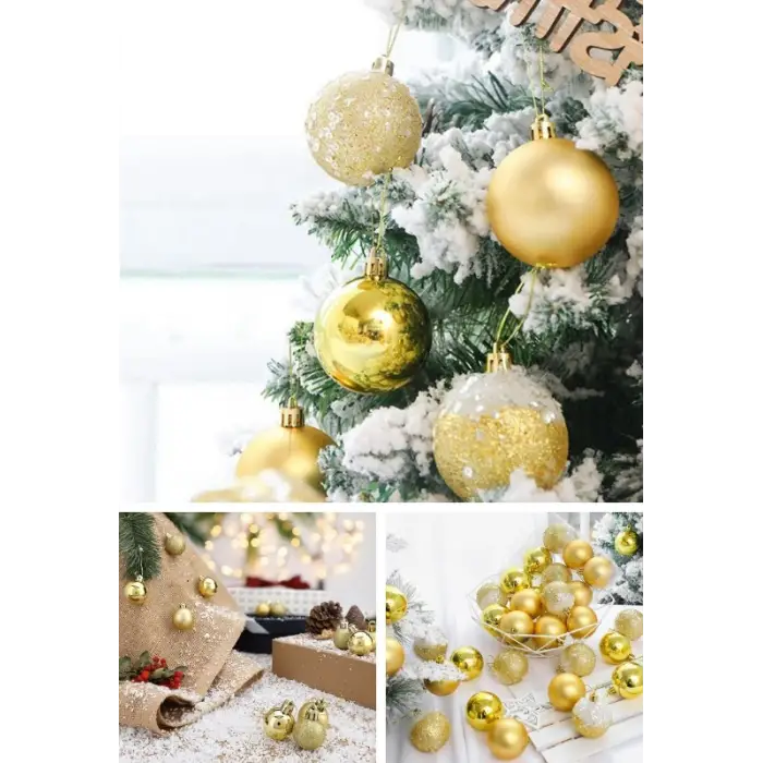 12 Adet Gold 2,5 Cm Mini Yılbaşı Topu, Noel Çam Ağacı Topu, Süs Topu