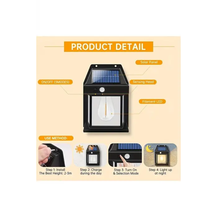 2 Adet Büyük Boy Güneş Enerjili Bahçe Led Ampul Hareket Sensörlü Bahçe Led 3 Modlu