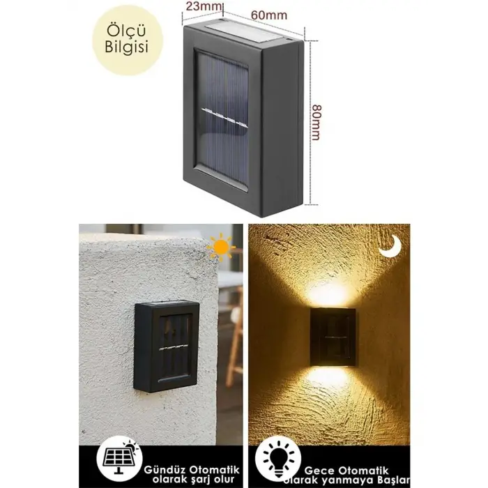 2 Adet Yeni Nesil Solar Çift Yönlü Duvar Lambası Güneş Enerjili Solar Aydınlatma Modern Dekorasyon