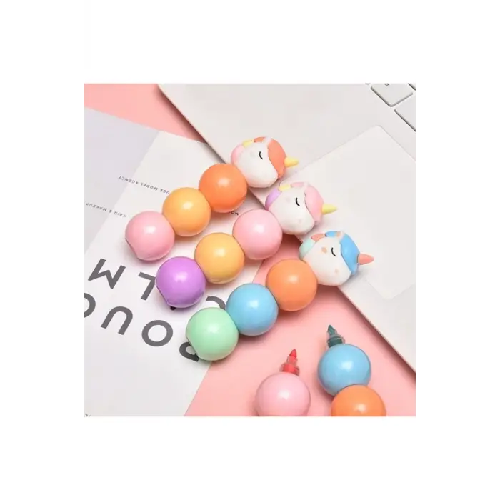 3 Adet 9 Kalemli Unicorn Tasarımlı Fosforlu Kalem Set