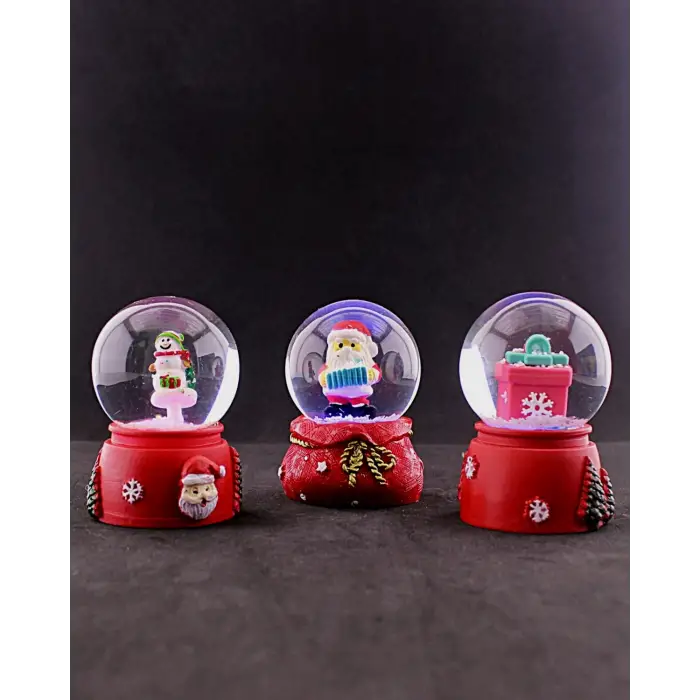 3 Adet Yeni Yıl 2023 Noel Hediyesi Temalı Mini Boy Işıklı Kar Küresi 6,5 cm - 36