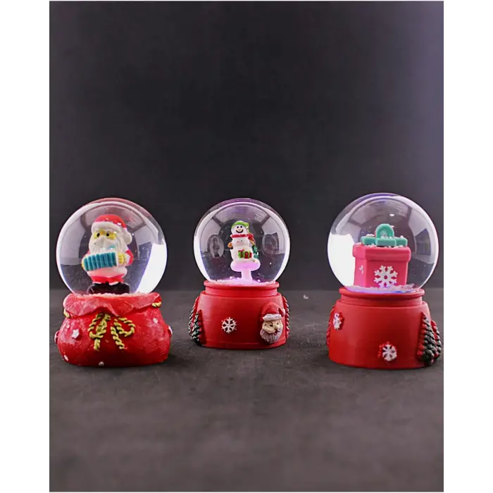3 Adet Yeni Yıl 2023 Noel Hediyesi Temalı Mini Boy Işıklı Kar Küresi 6,5 cm - 36