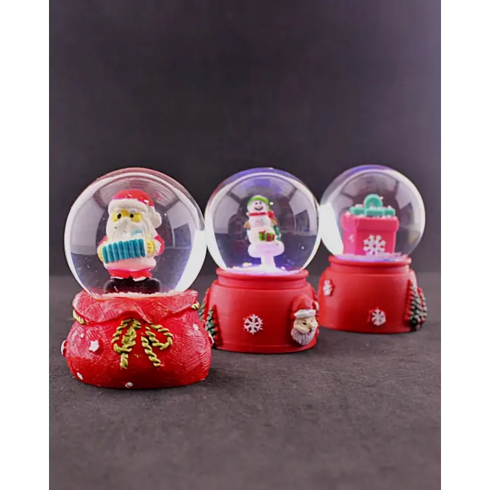3 Adet Yeni Yıl 2023 Noel Hediyesi Temalı Mini Boy Işıklı Kar Küresi 6,5 cm - 36