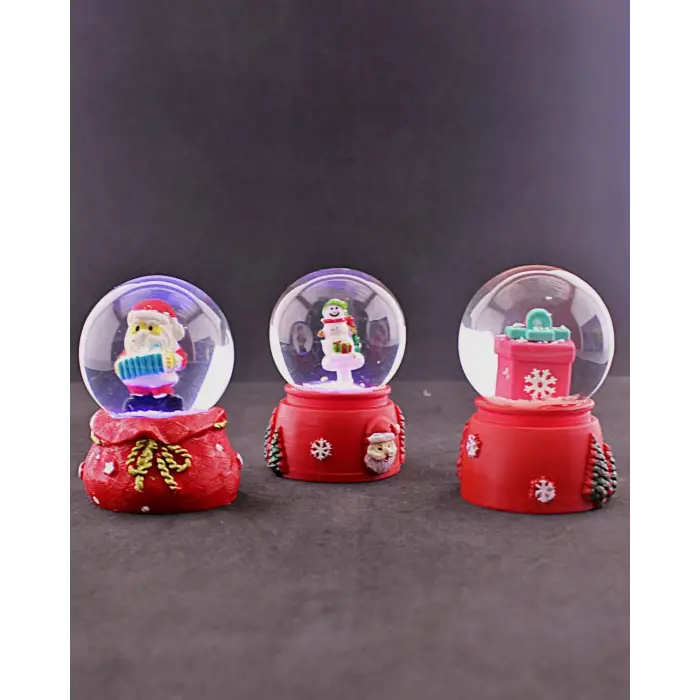 3 Adet Yeni Yıl 2023 Noel Hediyesi Temalı Mini Boy Işıklı Kar Küresi 6,5 cm - 36