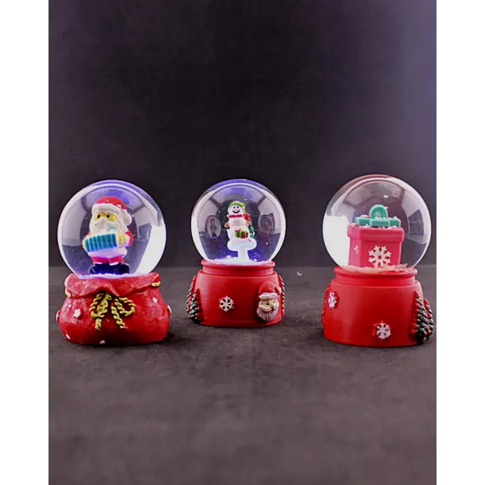 3 Adet Yeni Yıl 2023 Noel Hediyesi Temalı Mini Boy Işıklı Kar Küresi 6,5 cm - 36