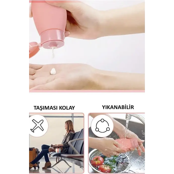 3lü Doldurulabilir Çantalı Seyahat Tipi Şişe Seti Boş Krem Şişesi 60ml