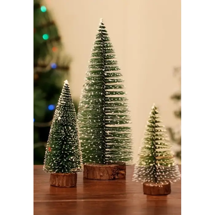 3 Lü Set Nevada Mini Çam Ağacı Uçlarına Kar Yağmış Karlı Yılbaşı Hediyesi  15 - 12 - 8  cm