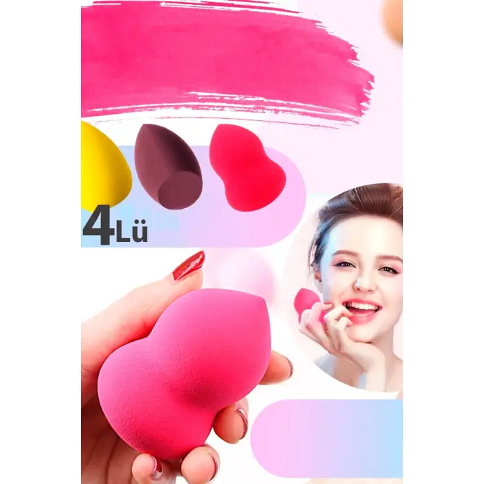 4lü Profesyonel Yüz Make-up Makyaj Sürgeri Armut Şeklinde Tatlı Islak Kuru Kullanım