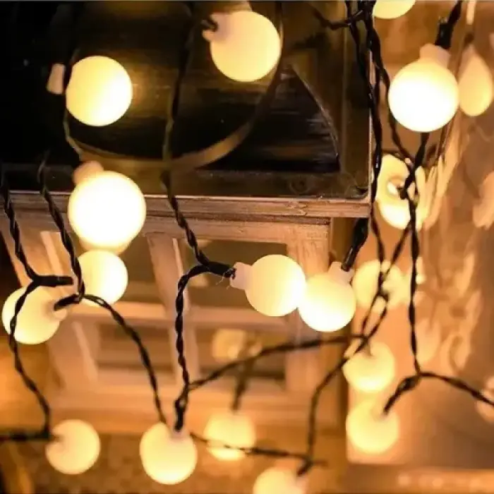 5 Metre 28 LED Mini Top Işık Sarı Fişli Siyah Kablo