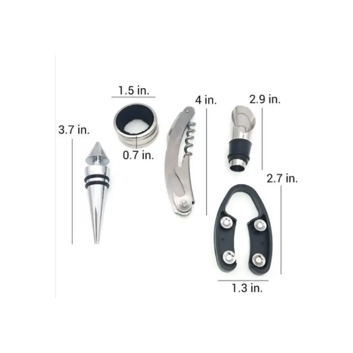 5 Parça Çelik Şişe Açacağı Seti Dekoratif Kılıf ile Şık Hediye Seti , Wine Opener Gift Set