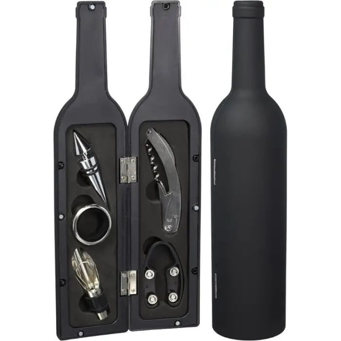 5 Parça Çelik Şişe Açacağı Seti Dekoratif Kılıf ile Şık Hediye Seti , Wine Opener Gift Set