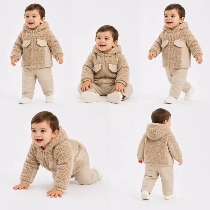 ieg™ 6/24 Ay Deri Detaylı Ceketli Kuzu Bebek Takımı