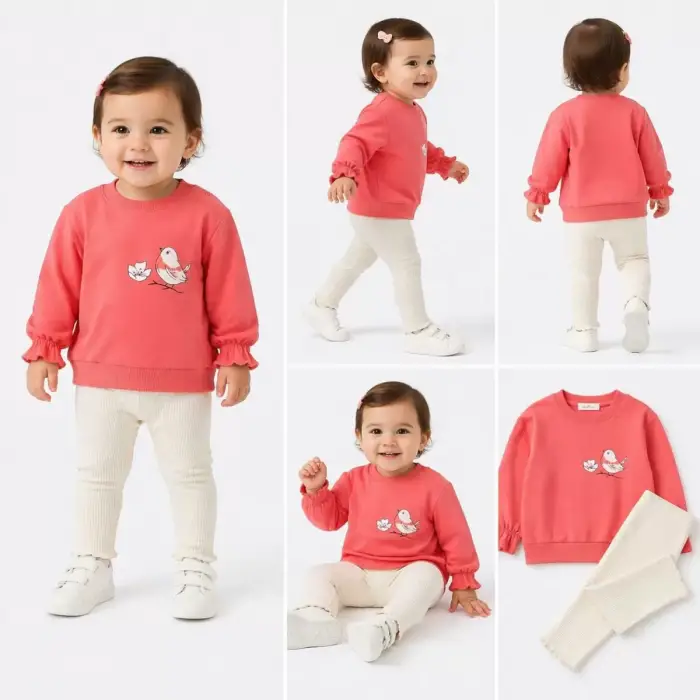 ieg™ 6/24 Ay Kuş Baskılı Taytlı Penye Bebek Takımı