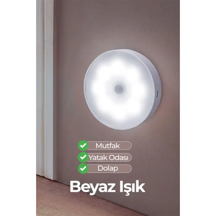 6 Adet Hareket Sensörlü Beyaz Işık Led Gece Lambası – Kablosuz 8 Ledli | Merdiven, Koridor