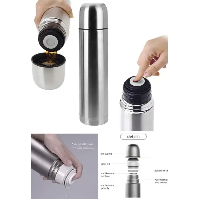 750 ml Çift Katmanlı SUS 304 Çelik İnox Termos Süt-Mama-Kamp-Piknik Termosu 12 Saate Kadar Sıcak