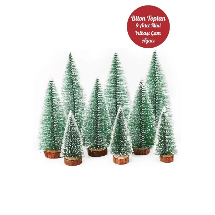 9 Adet Nevada Mini Çam Ağacı Uçlarına Kar Yağmış Karlı Yılbaşı Hediyesi  15-12-8  cm