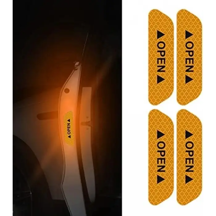 Araba Kapı Açık Uyarı Reflektörü Etiket Sticker 4lü 9.5x2.5cm Sarı