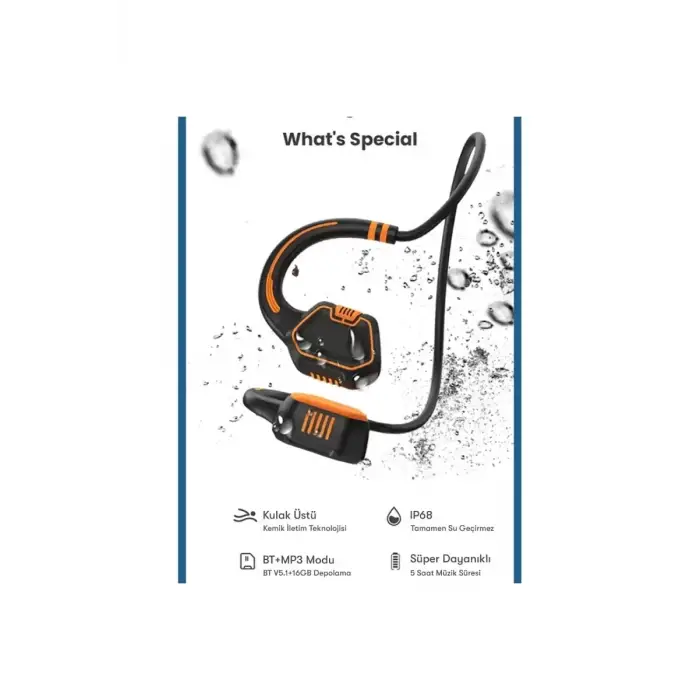 ieg™  AS9 Suya Dayanıklı Bluetooth Kulaklık - Siyah