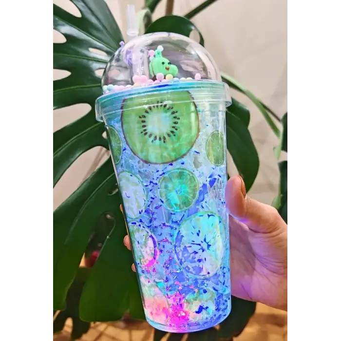 Buzz Temalı Suluk Pipetli Buzlu Cam Görünümlü Led Işıklı 450 ML Çift Katman Mika 2768