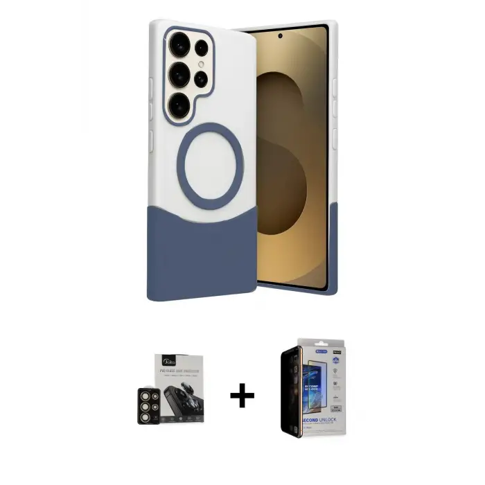 ieg™ Galaxy S23 Ultra Kılıf Kozmos Form Özel Seri - Siyah Durable Full Glue Curved Hayalet Cam + PVD Metal Kamera Lens - GD