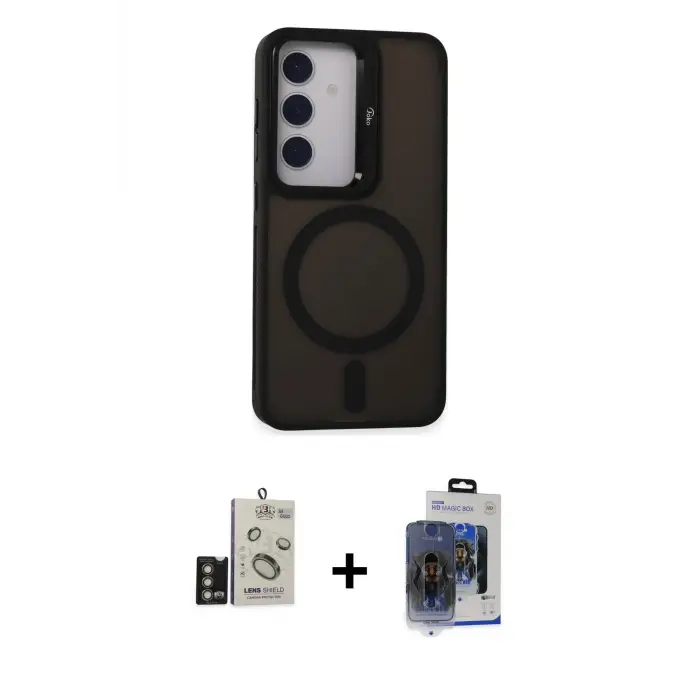 ieg™ Galaxy S24 Kılıf Akış Form - Siyah Vanessa Magic Cam + Bilvis Titan Kamera Lens - GD