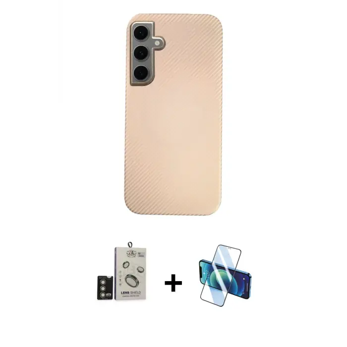 ieg™ Galaxy S24 Kılıf Eksen Prime - Siyah 3D Antistatik Seramik Nano Ekran Koruyucu + Bilvis Titan Kamera Lens - GD