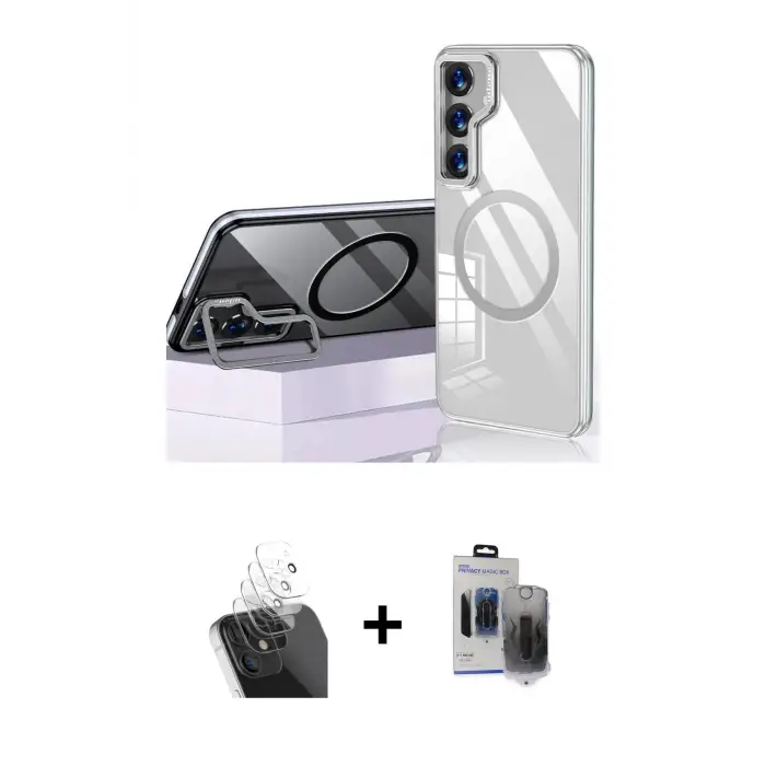 ieg™ Galaxy S24 Kılıf Nova Doku - Siyah Vanessa Magic Hayalet Cam + Kamera Lens Koruma Cam - SF
