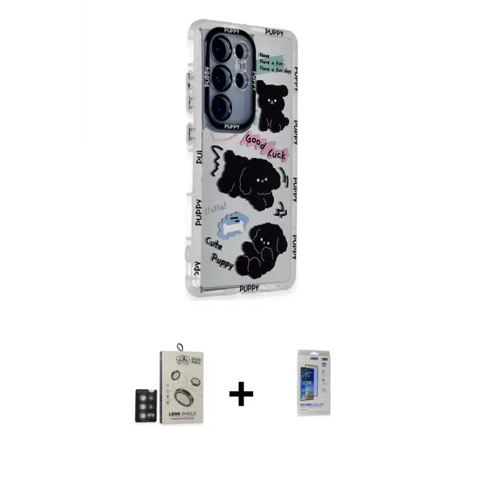 ieg™ Galaxy S24 Ultra Kılıf Ahenk Modern Serisi - Siyah Durable Full Glue Curved Hayalet Cam + Bilvis Titan Kamera Lens - DNMR