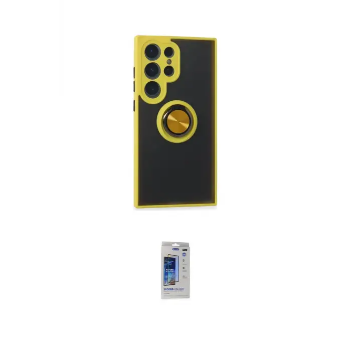 ieg™ Galaxy S24 Ultra Kılıf Yörünge Çizgi - Siyah Durable Full Glue Curved Hayalet Cam