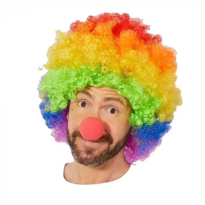 ieg™ Gökkuşağı Afro Peruk ve Kırmızı Sünger Burun