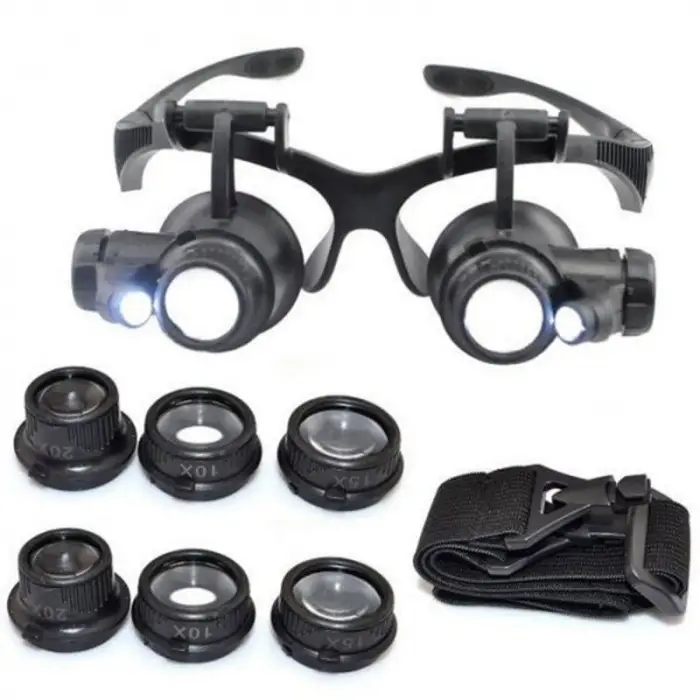 Gözlük Modeli 10X 15X 20X 25X Lens 2 Led Işıklı Büyüteç 9892G