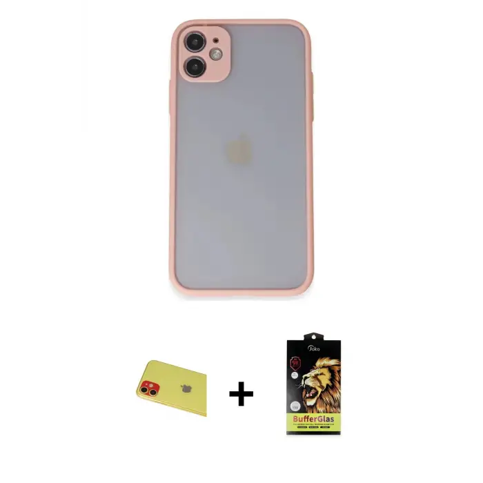 ieg™ iPhone 11 Kılıf Ahenk Çizgi Serisi - Siyah Buffer Cam Ekran Koruyucu + Rainbow Kamera Lens Koruma Cam - KI