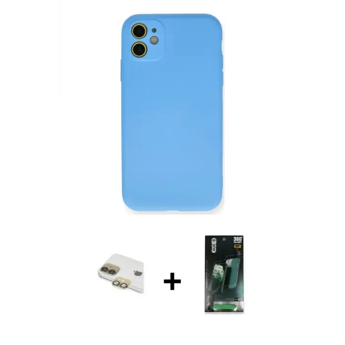 ieg™ iPhone 11 Kılıf Ahenk Serisi - Siyah 360 Mat Full Body Arka Koruyucu + Pers Alüminyum Kamera Lens - GD