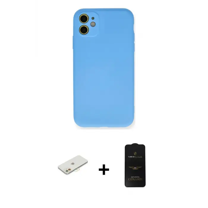 ieg™ iPhone 11 Kılıf Ahenk Serisi - Siyah 6D Antistatik Mat Seramik Hayalet Nano Ekran Koruyucu + Renkli Kamera Lens Koruma Cam - TU