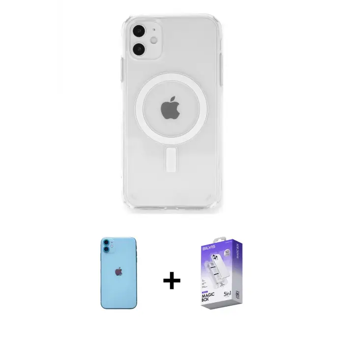 ieg™ iPhone 11 Kılıf Ahenk Yansıma Prime - Siyah Bilvis 5in1 3D Magic Cam Ekran Koruyucu + Neon Fosforlu Kamera Lens - MI