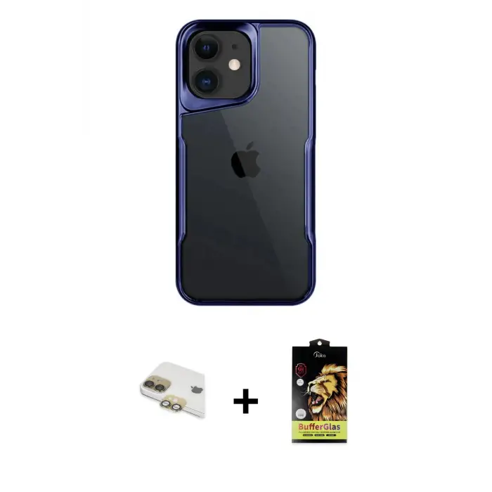 ieg™ iPhone 11 Kılıf Akış Çizgi Koleksiyonu - Siyah Buffer Cam Ekran Koruyucu + Pers Alüminyum Kamera Lens - GD