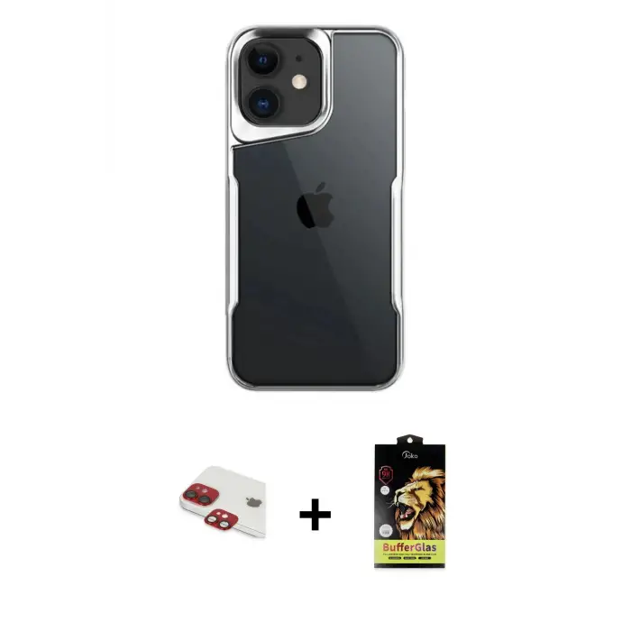 ieg™ iPhone 11 Kılıf Akış Çizgi Koleksiyonu - Siyah Buffer Cam Ekran Koruyucu + Pers Alüminyum Kamera Lens - KI
