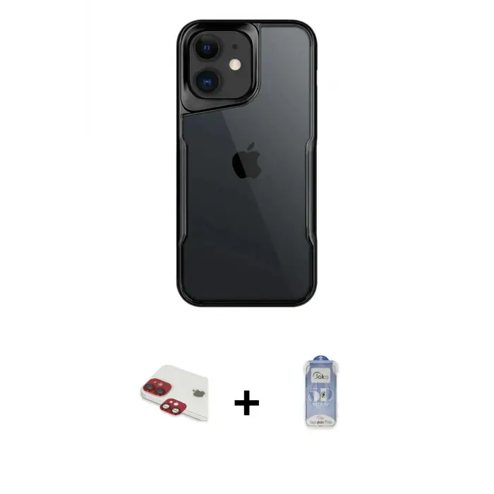 ieg™ iPhone 11 Kılıf Akış Çizgi Koleksiyonu - Siyah Joko Magic 5D Cam + Pers Alüminyum Kamera Lens - KI