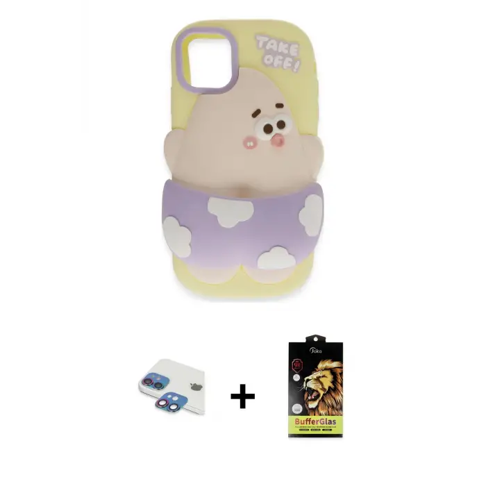ieg™ iPhone 11 Kılıf Akış Yansıma - Siyah Buffer Cam Ekran Koruyucu + Pers Alüminyum Kamera Lens - GI