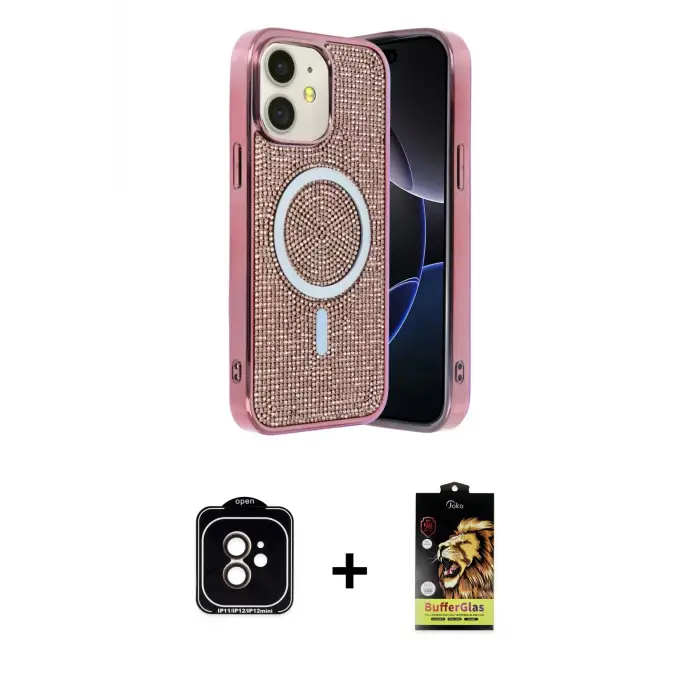 ieg™ iPhone 11 Kılıf Eksen Çizgi - Siyah Buffer Cam Ekran Koruyucu + PVD Metal Kamera Lens - TU