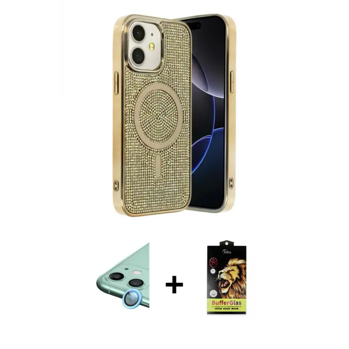 ieg™ iPhone 11 Kılıf Eksen Çizgi - Siyah Buffer Cam Ekran Koruyucu + Raze Metal Kamera Lens - MI